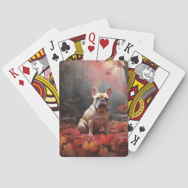 French Bulldog  in Autumn Leaves Fall Inspire  Poker Cards (Back)