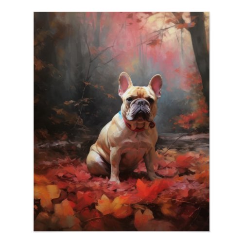 French Bulldog  in Autumn Leaves Fall Inspire  Poster