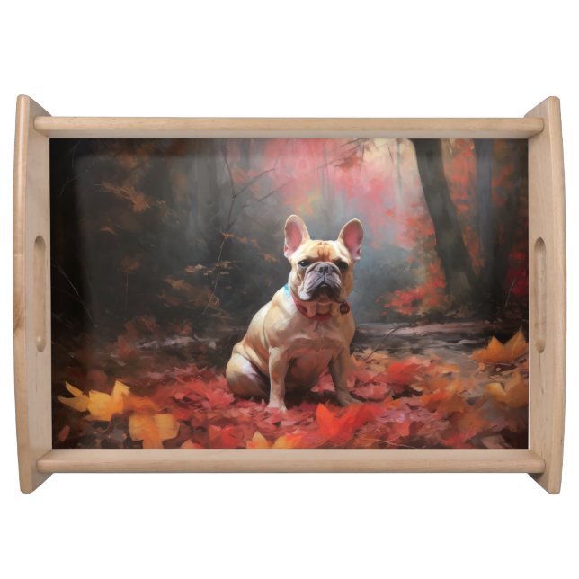 French Bulldog  in Autumn Leaves Fall Inspire  Serving Tray (Front)