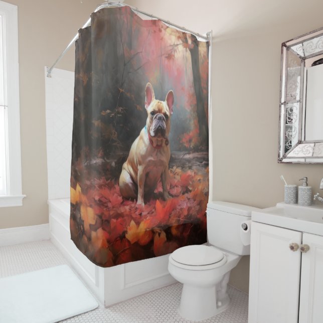 French Bulldog  in Autumn Leaves Fall Inspire  Shower Curtain (In Situ)