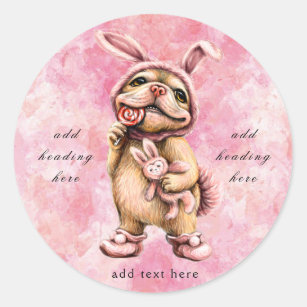 French Bulldog in Bunny Suit Round Sticker