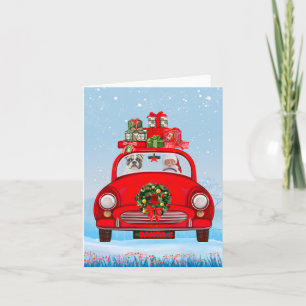 French Bulldog In Car With Santa Claus  Card
