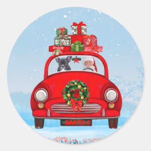 French Bulldog In Car With Santa Claus Classic Round Sticker