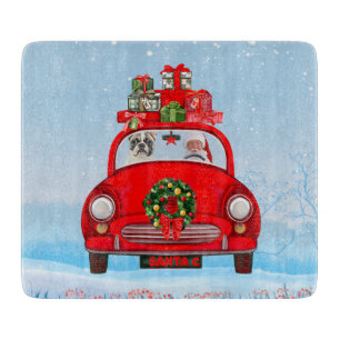 French Bulldog In Car With Santa Claus Cutting Board