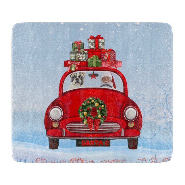 French Bulldog In Car With Santa Claus  Cutting Board (Front)