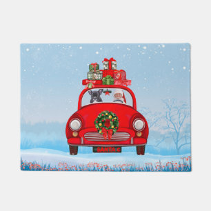 French Bulldog In Car With Santa Claus Doormat