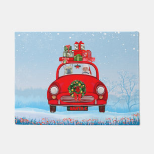 French Bulldog In Car With Santa Claus  Doormat