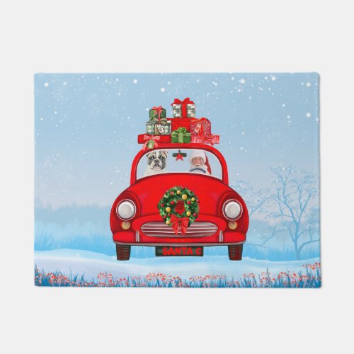 French Bulldog In Car With Santa Claus  Doormat