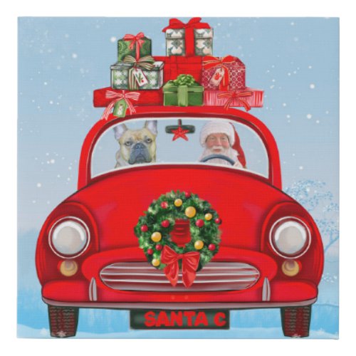 French Bulldog In Car With Santa Claus Faux Canvas Print