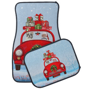 French Bulldog In Car With Santa Claus  Floor Mat