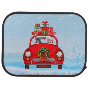 French Bulldog In Car With Santa Claus  Floor Mat