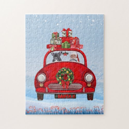 French Bulldog In Car With Santa Claus  Jigsaw Puzzle