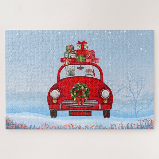French Bulldog In Car With Santa Claus  Jigsaw Puzzle (Horizontal)