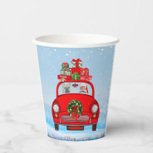 French Bulldog In Car With Santa Claus Paper Cups