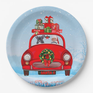 French Bulldog In Car With Santa Claus Paper Plates