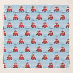 French Bulldog In Car With Santa Claus Scarf
