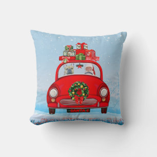 French Bulldog In Car With Santa Claus Throw Pillow