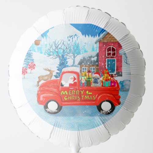 French Bulldog in Christmas Delivery Truck Snow  Balloon