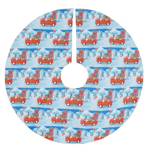 French Bulldog in Christmas Delivery Truck Snow  Brushed Polyester Tree Skirt