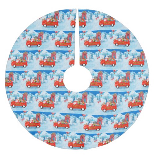 French Bulldog in Christmas Delivery Truck Snow Brushed Polyester Tree Skirt