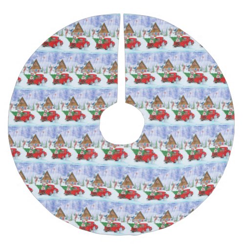 French Bulldog In Christmas Delivery Truck Snow Brushed Polyester Tree Skirt