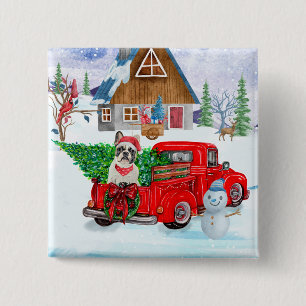 French Bulldog In Christmas Delivery Truck Snow Button