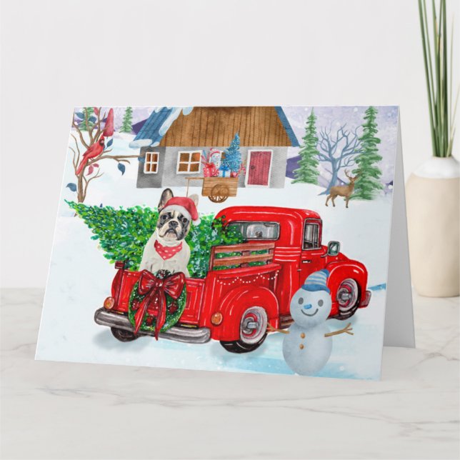 French Bulldog In Christmas Delivery Truck Snow Card (Front)