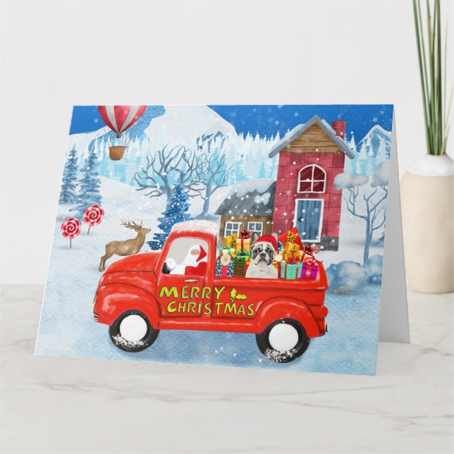 French Bulldog in Christmas Delivery Truck Snow  Card (Front)