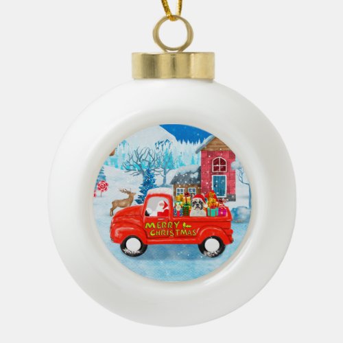 French Bulldog in Christmas Delivery Truck Snow  Ceramic Ball Christmas Ornament