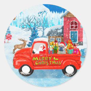 French Bulldog in Christmas Delivery Truck Snow Classic Round Sticker