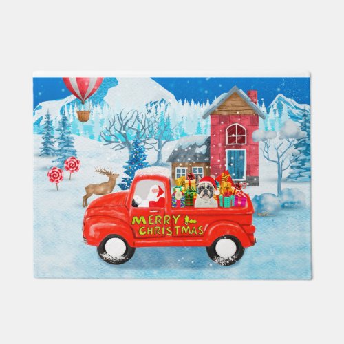 French Bulldog in Christmas Delivery Truck Snow  Doormat