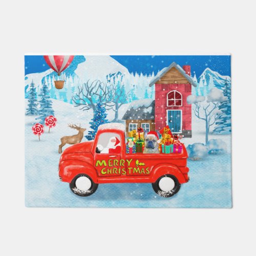 French Bulldog in Christmas Delivery Truck Snow  Doormat