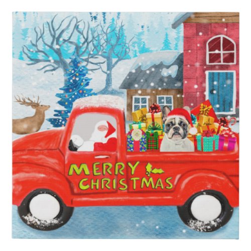 French Bulldog in Christmas Delivery Truck Snow Faux Canvas Print