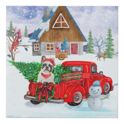 French Bulldog In Christmas Delivery Truck Snow  Faux Canvas Print