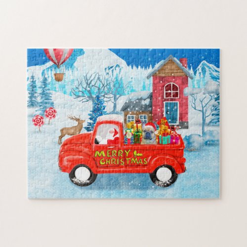 French Bulldog in Christmas Delivery Truck Snow  Jigsaw Puzzle