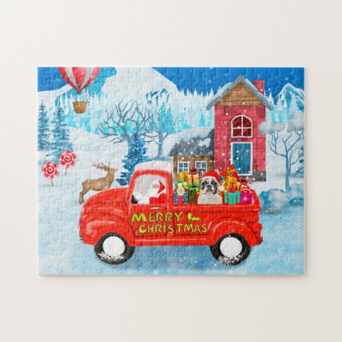 French Bulldog in Christmas Delivery Truck Snow Jigsaw Puzzle