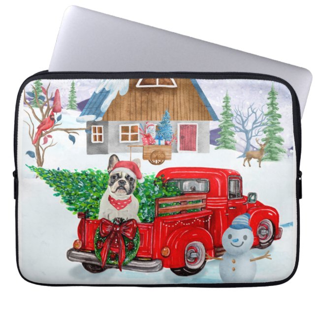 French Bulldog In Christmas Delivery Truck Snow  Laptop Sleeve (Front)