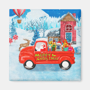 French Bulldog in Christmas Delivery Truck Snow Magnet