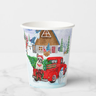 French Bulldog In Christmas Delivery Truck Snow  Paper Cups