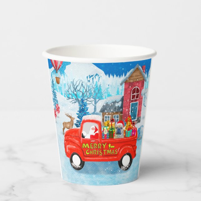 French Bulldog in Christmas Delivery Truck Snow  Paper Cups (Front)