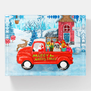 French Bulldog in Christmas Delivery Truck Snow Paperweight
