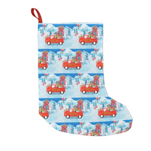 French Bulldog in Christmas Delivery Truck Snow  Small Christmas Stocking