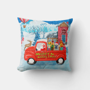 French Bulldog in Christmas Delivery Truck Snow Throw Pillow