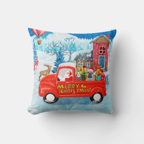 French Bulldog in Christmas Delivery Truck Snow Throw Pillow