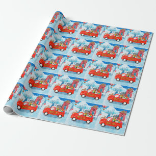 French Bulldog in Christmas Delivery Truck Snow Wrapping Paper
