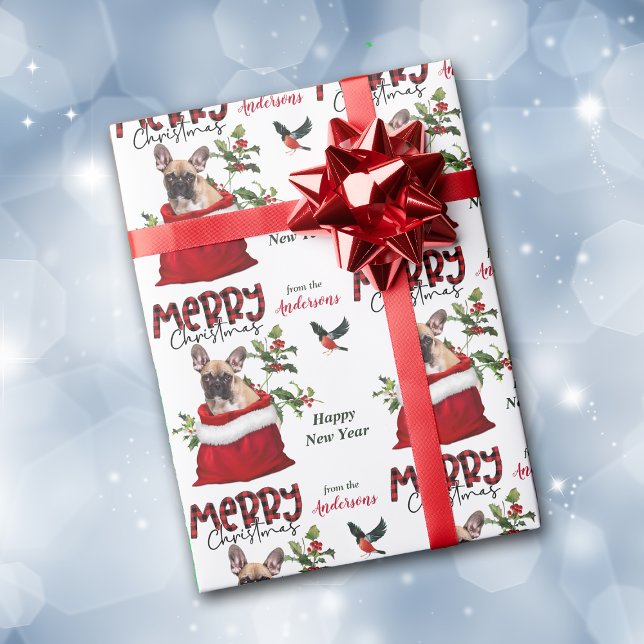 French Bulldog in Christmas Gift Bag Wrapping Paper (Creator Uploaded)