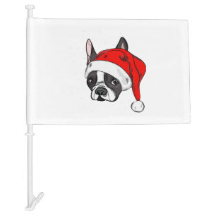 French bulldog in christmas hat car flag