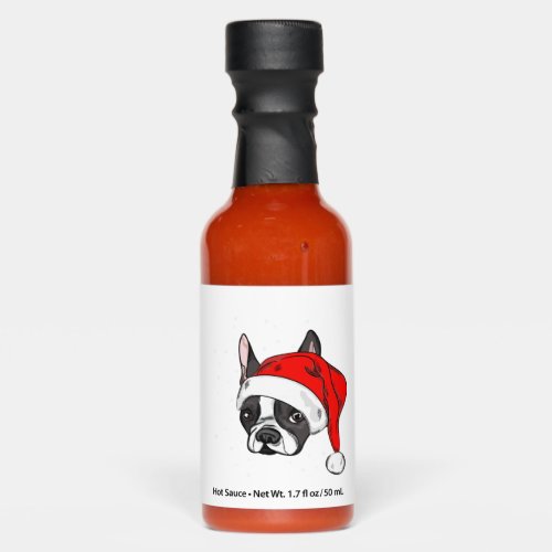 French bulldog in christmas hat   hot sauces