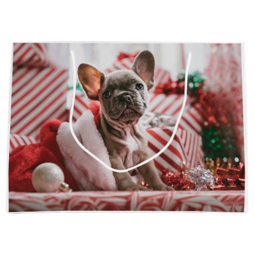 French Bulldog in Christmas Hat Large Gift Bag