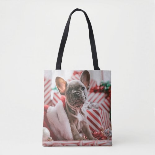 French Bulldog in Christmas Hat Tote Bag